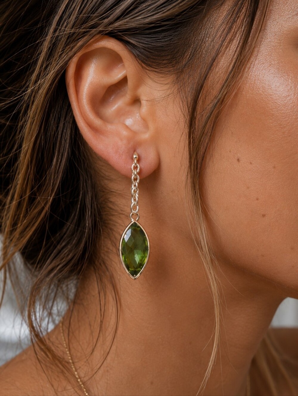 Anne Klein Silver Drop Earrings with Green Gemstones